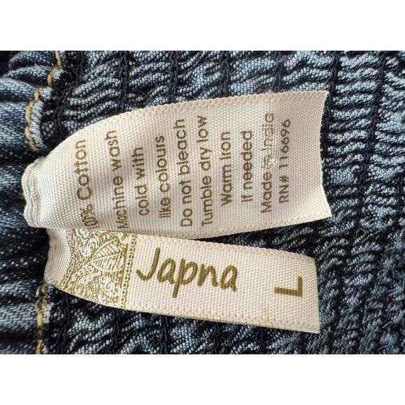 Vtg Y2K Japra Overall Mini Denim Jean Smocked Sundress Strap Dress Large 90s - Picture 6 of 7